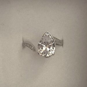 White Gold Toned Teardrop Ring